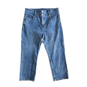 Ann Taylor The Straight Crop High Rise Jeans Size 14 Blue Medium Wash Denim